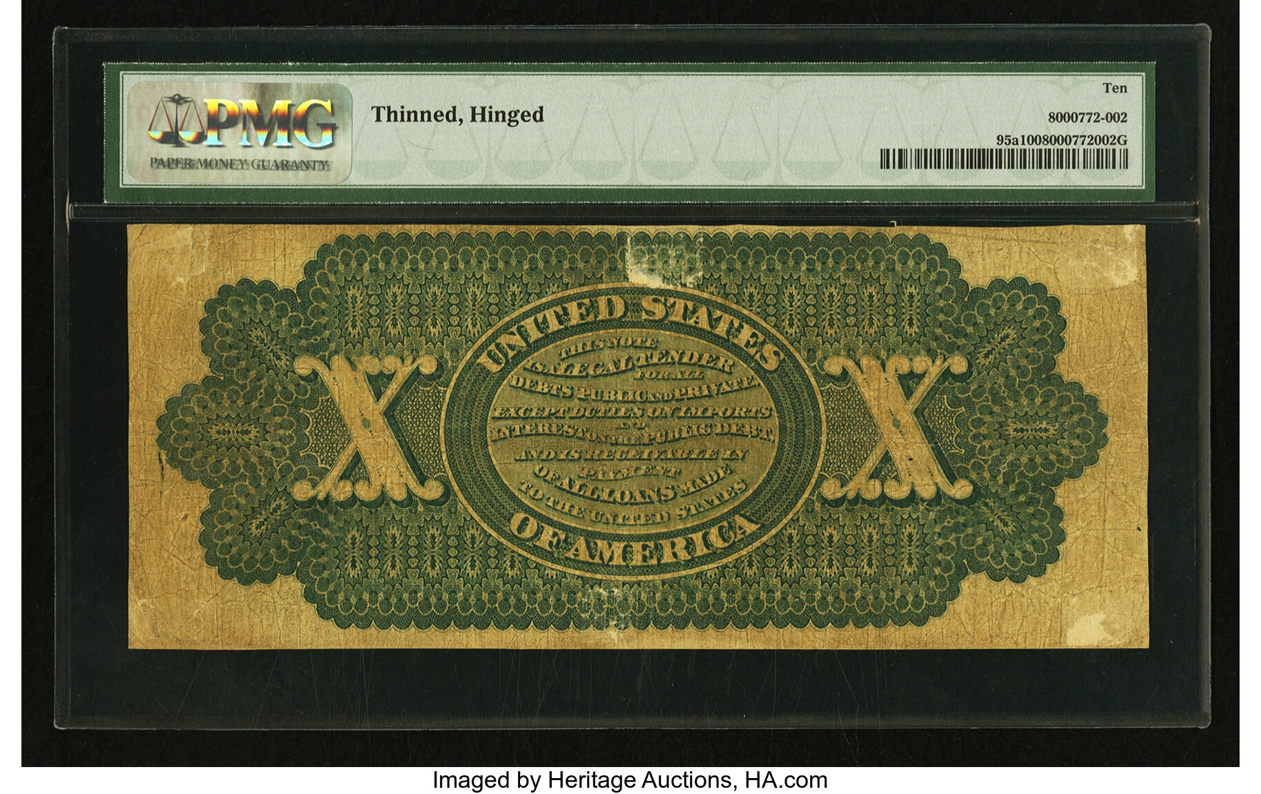 image for: Fr. 95a $10 1863 Legal Tender PMG Very Good 10....