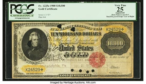 image for: Fr. 1225e $10,000 1900 Gold Certificate PCGS Apparent Very Fine 25....