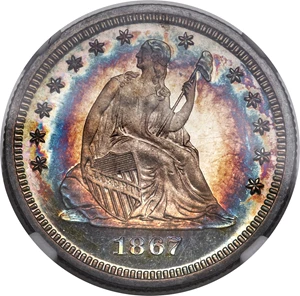 image for: 1867 25C PR67 Cameo NGC....