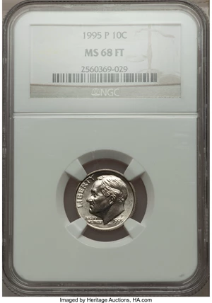 image for: 1995-P 10C MS68 Full Bands NGC. NGC Census: (5/0). PCGS Population (1/0). Mintage: 1,125,500,032.From The Paul Kiraly #...