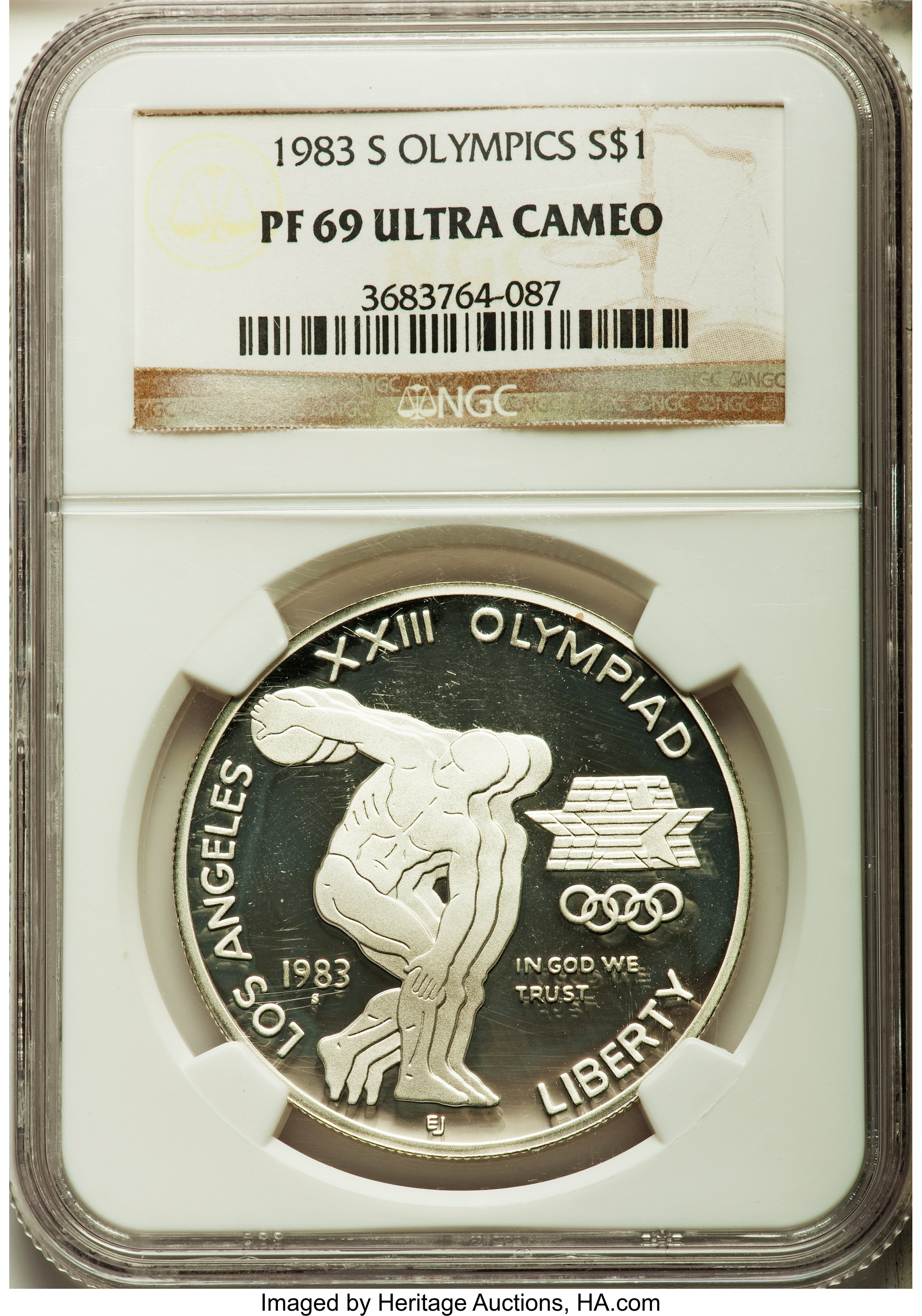 1983-S $1 Olympic Silver Dollar PR69 Ultra Cameo NGC. This lot also includes: 1984-S $1 Olympic Silver Dollar PR69 Ultra... (Total: 7 coins)