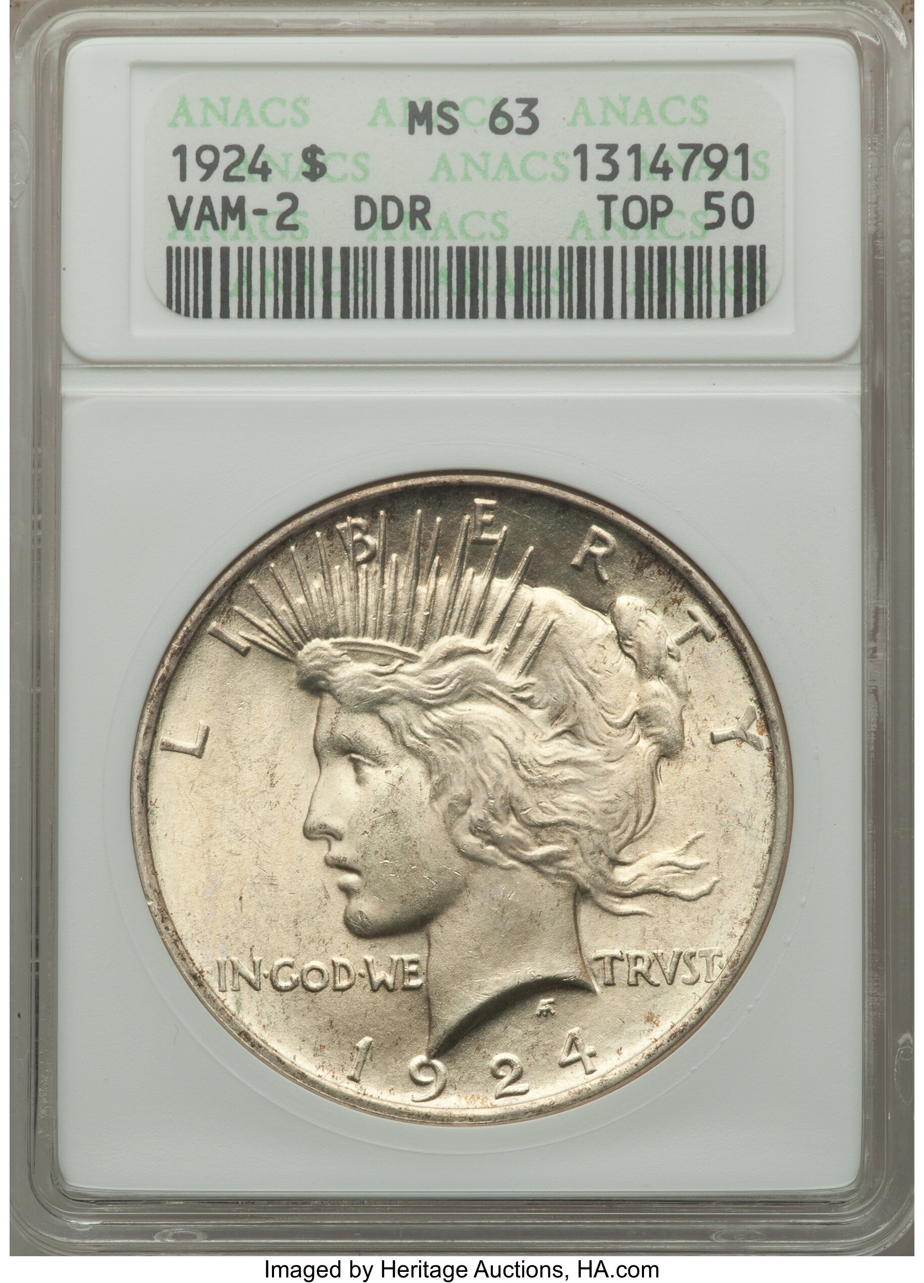 1924 $1 Die Doubled Reverse, VAM-2 MS63 ANACS. TOP-50. NGC Census: (0/0). PCGS Population (14/9)....