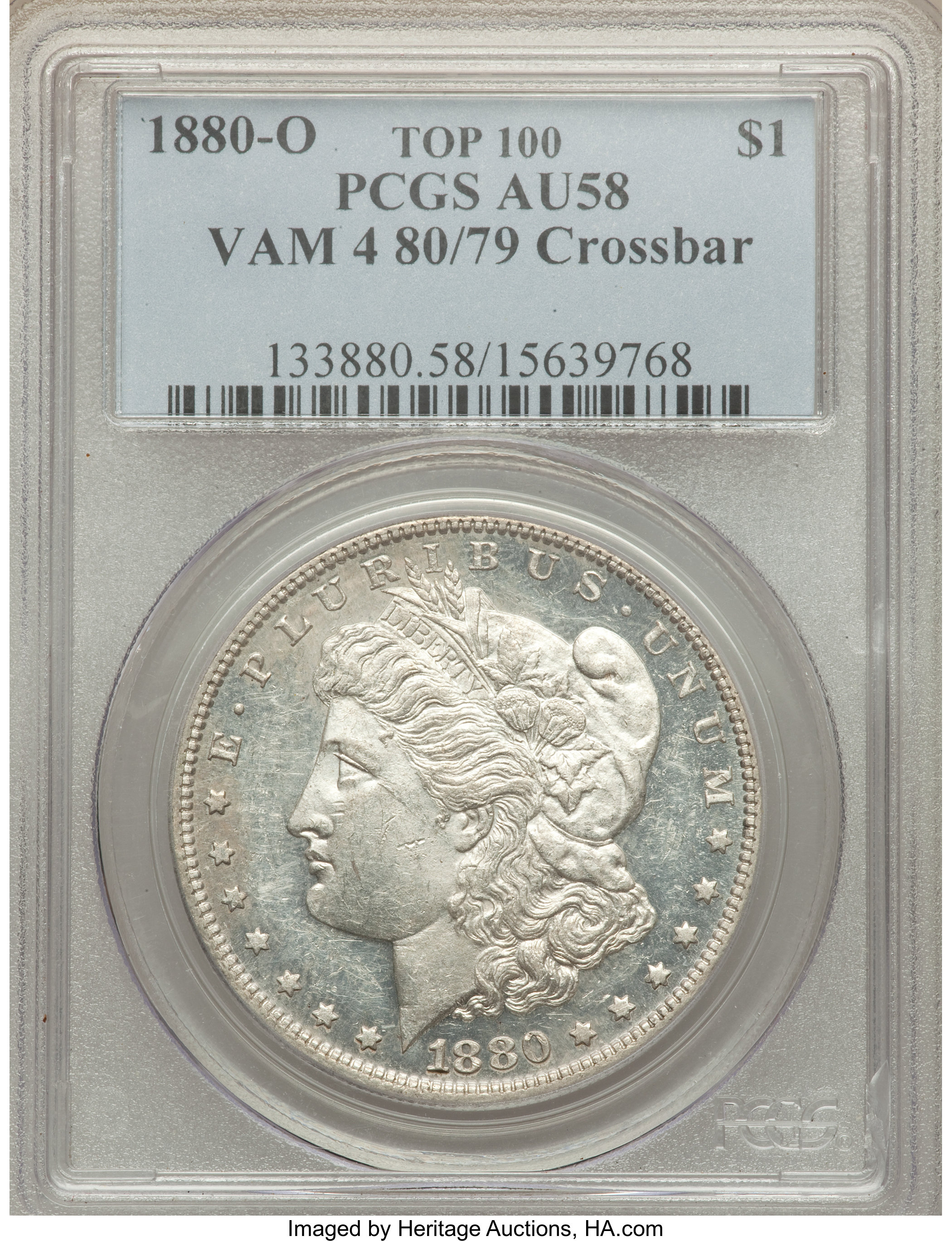 1880/79-O $1 Crossbar, VAM-4, AU58 PCGS. TOP-100. PCGS Population (27/105). NGC Census: (26/119). ...