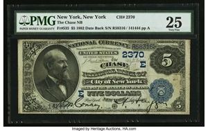 image for: New York, NY - $5 1882 Date Back Fr. 535 The Chase NB Ch. # (E)2370...