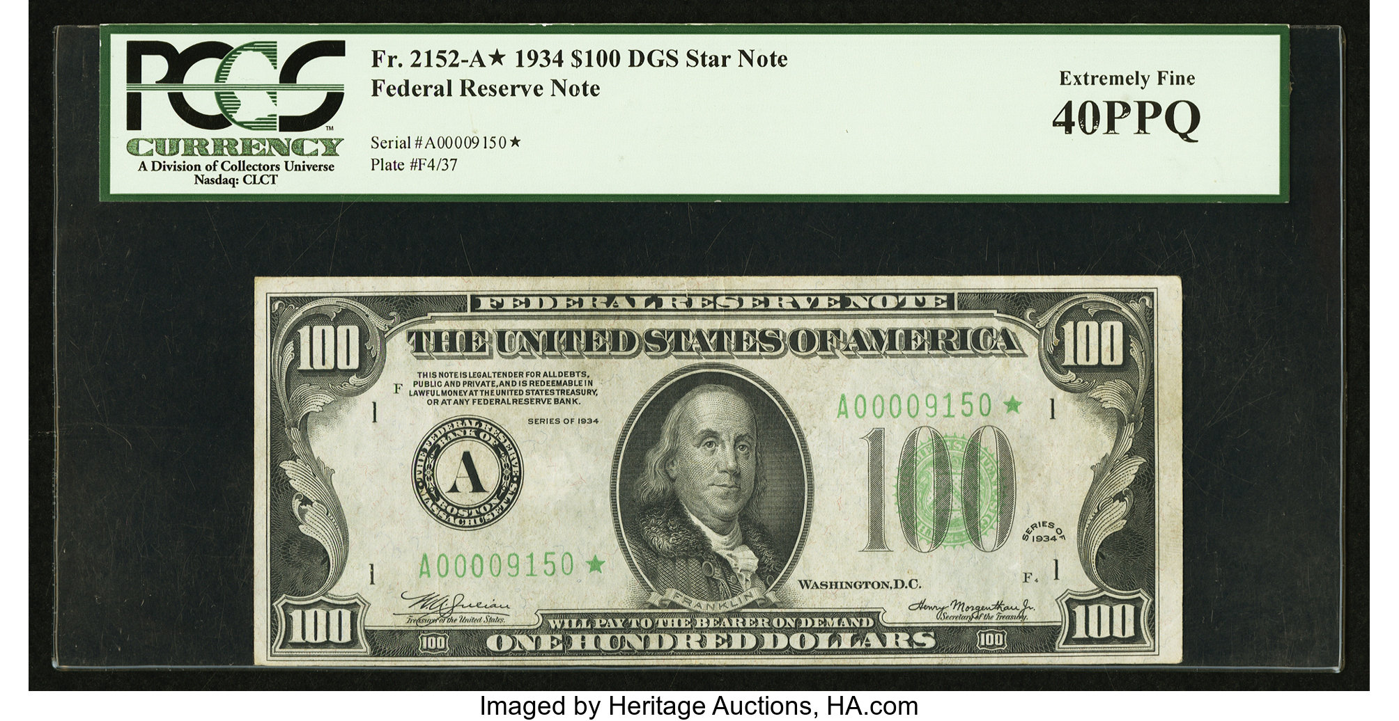 image for: Fr. 2152-A* $100 1934 Federal Reserve Note. PCGS Extremely Fine 40PPQ....