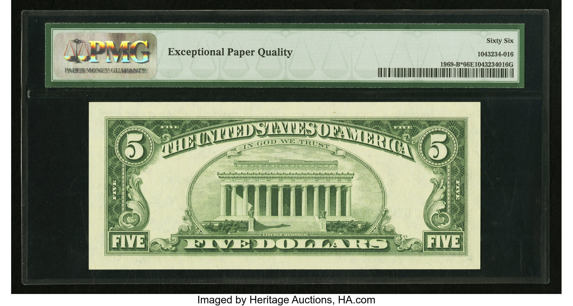 image for: Fr. 1969-B* $5 1969 Federal Reserve Note. PMG Gem Uncirculated 66 EPQ....