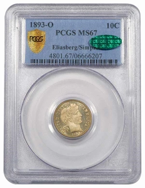 image for: 10C 1893-O PCGS MS67 CAC EX ELIASBERG/SIMPSON