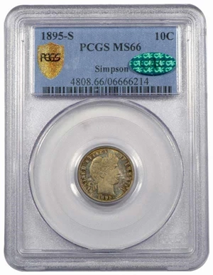 image for: 10C 1895-S PCGS MS66 CAC EX SIMPSON