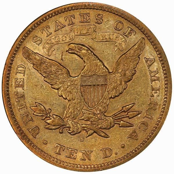 image for: $10 1869-S PCGS AU50 CAC