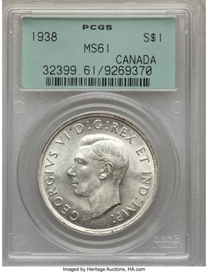 image for: George VI Dollar 1938 MS61 PCGS