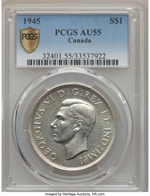 image for: George VI Dollar 1945 AU55 PCGS