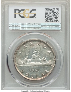 image for: George VI Dollar 1945 AU58 PCGS