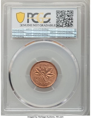 image for: Elizabeth II "No Shoulder Fold" Cent 1955 UNC Details (Cleaned) PCGS