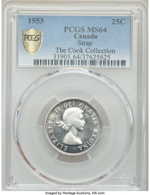 image for: Elizabeth II "Shoulder Fold" 25 Cents 1953 MS64 PCGS
