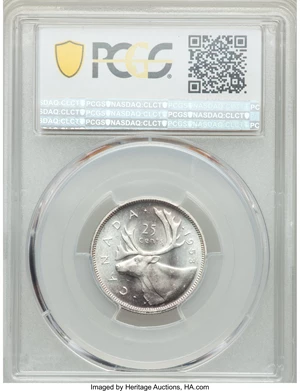image for: Elizabeth II "Shoulder Fold" 25 Cents 1953 MS64 PCGS