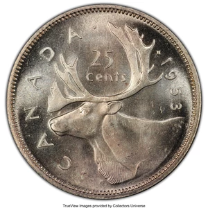 image for: Elizabeth II "Shoulder Fold" 25 Cents 1953 MS64 PCGS
