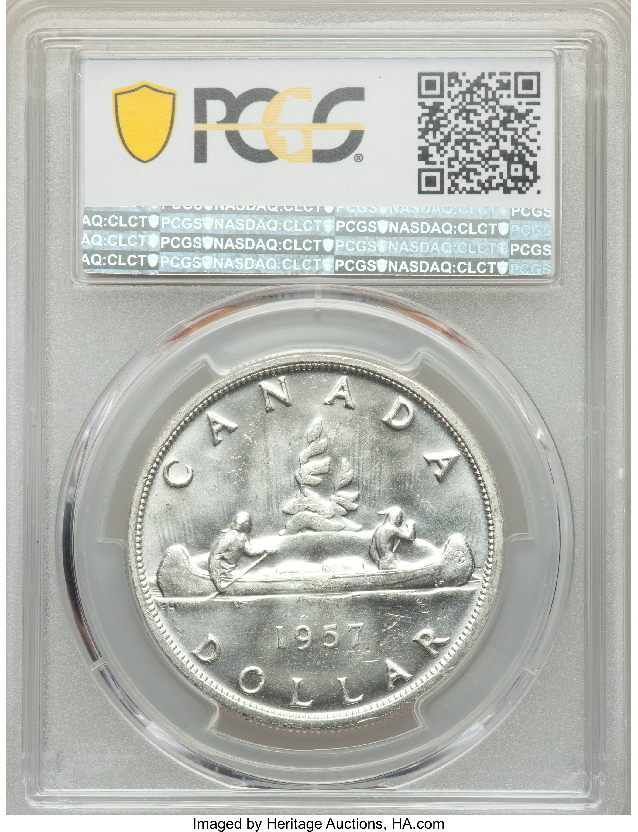 image for: Elizabeth II "One Waterline" Dollar 1957 MS65 PCGS