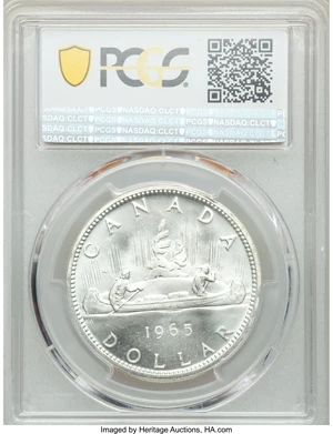 image for: Elizabeth II "Type 5 Medium Beads - Pointed 5" Dollar 1965 MS65 PCGS