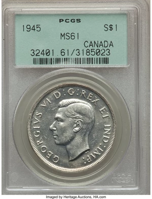 image for: George VI Dollar 1945 MS61 PCGS