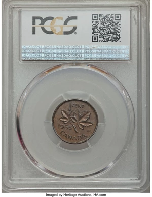 image for: Elizabeth II "No Strap" Cent 1955 MS63 Brown PCGS