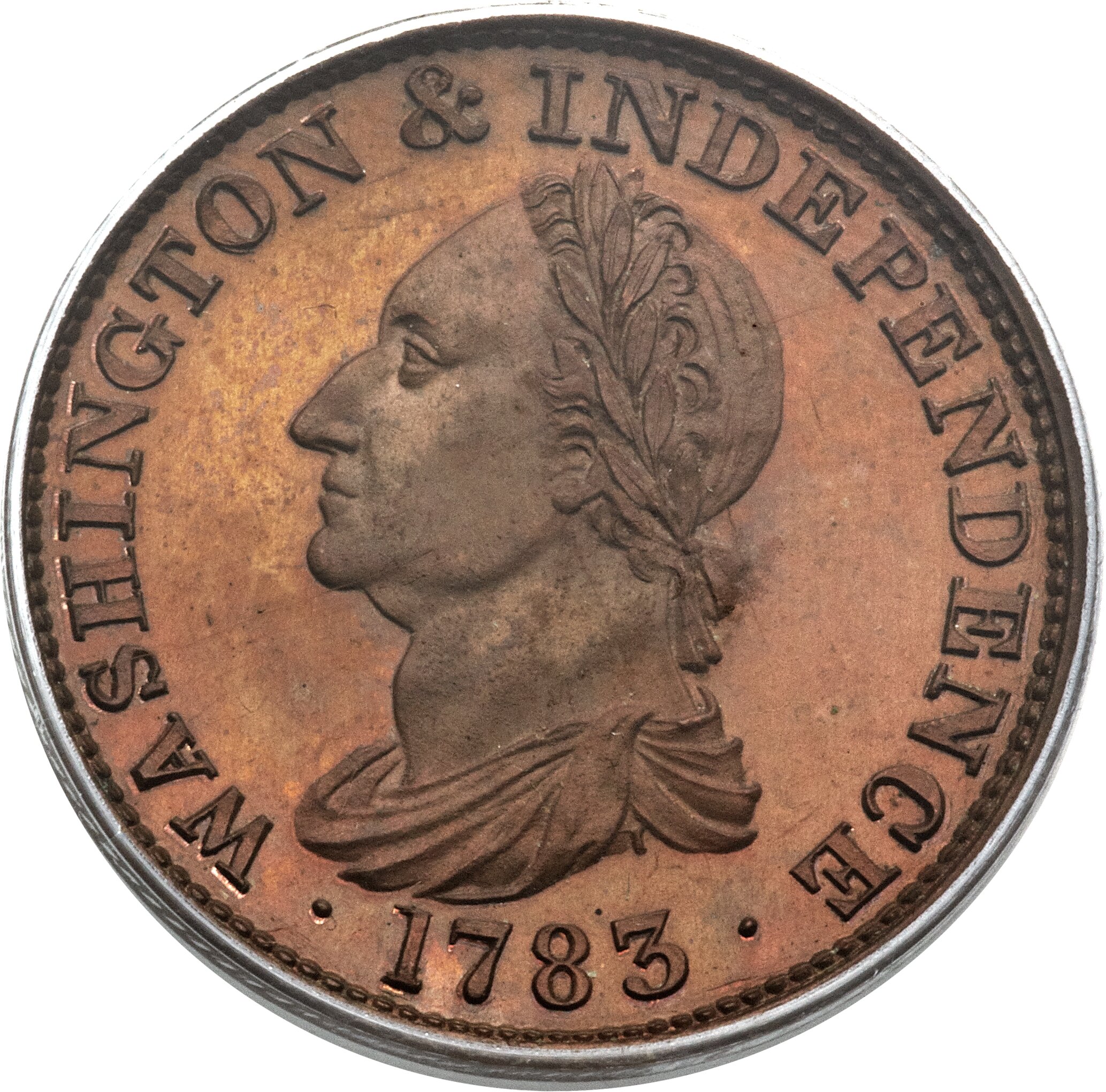 image for: 1783 1C Washington & Independence Cent, Draped Bust, No Button, Copper Restrike, Engrailed Edge PR67 Brown PCGS. Baker-3, W-1...