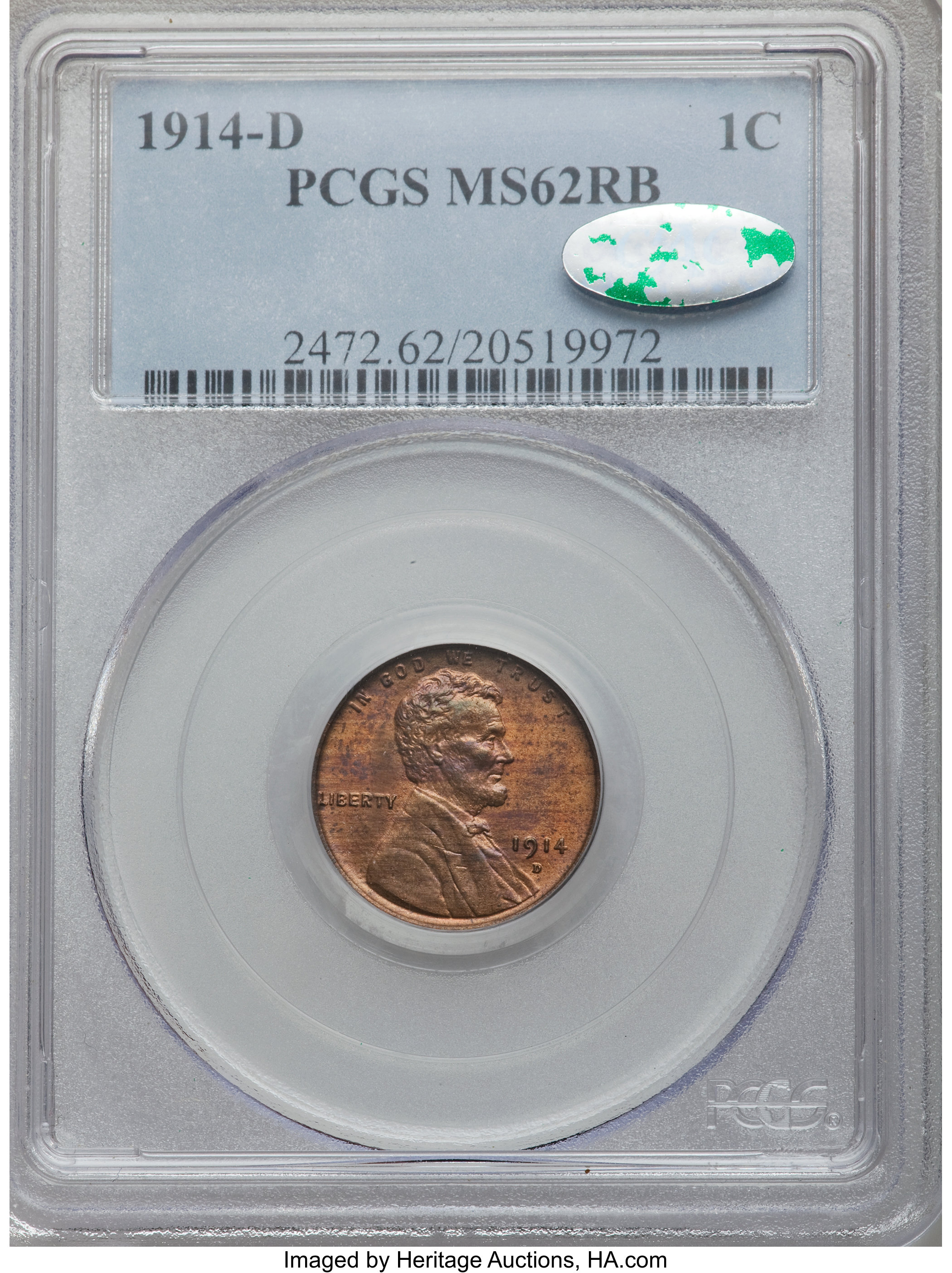 1914-D 1c MS RB MS62 RB CAC thumbnail 4