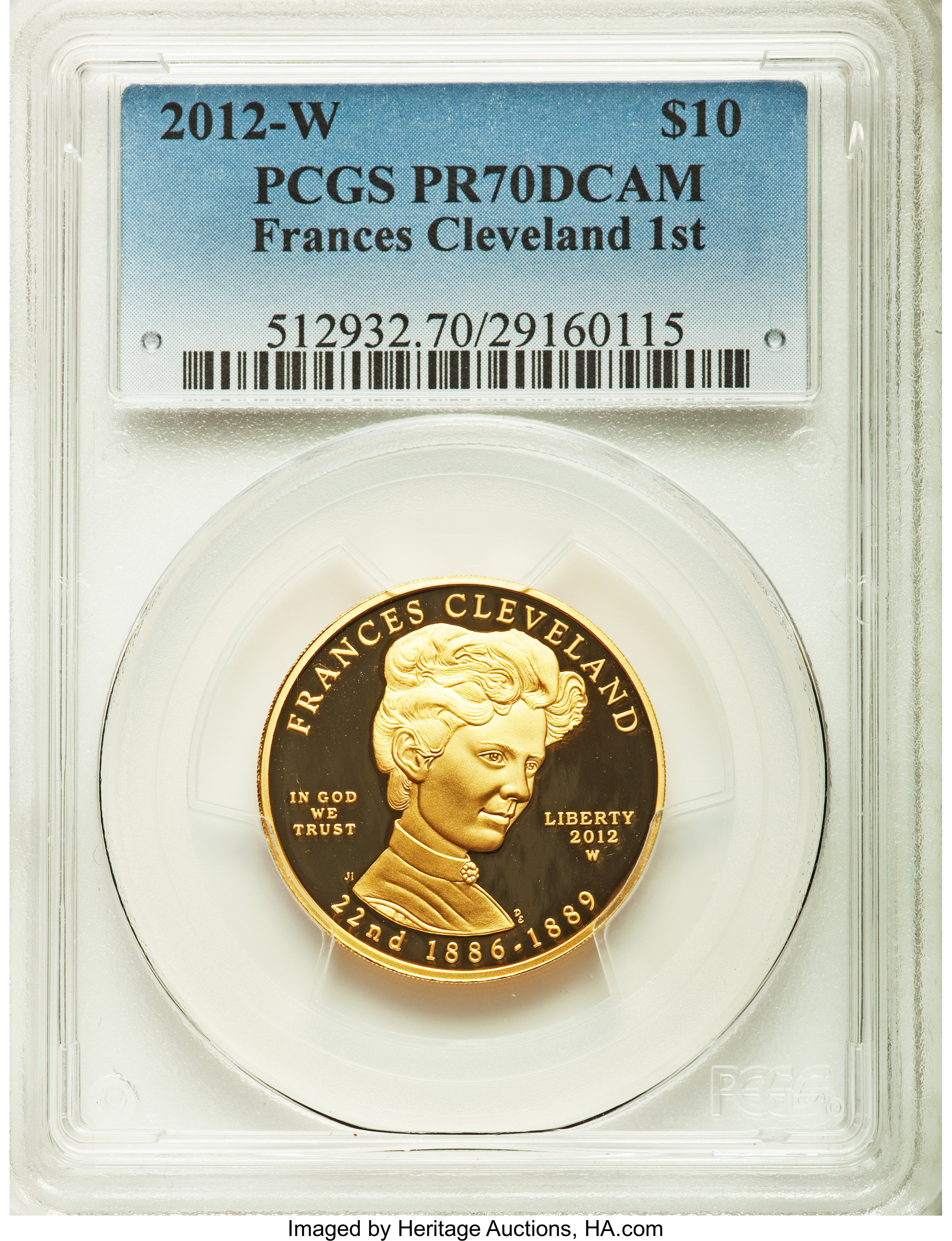 image for: 2012-W $10 Frances Cleveland Half-Ounce Gold Ten Dollar, First Term PR70 Deep Cameo PCGS....