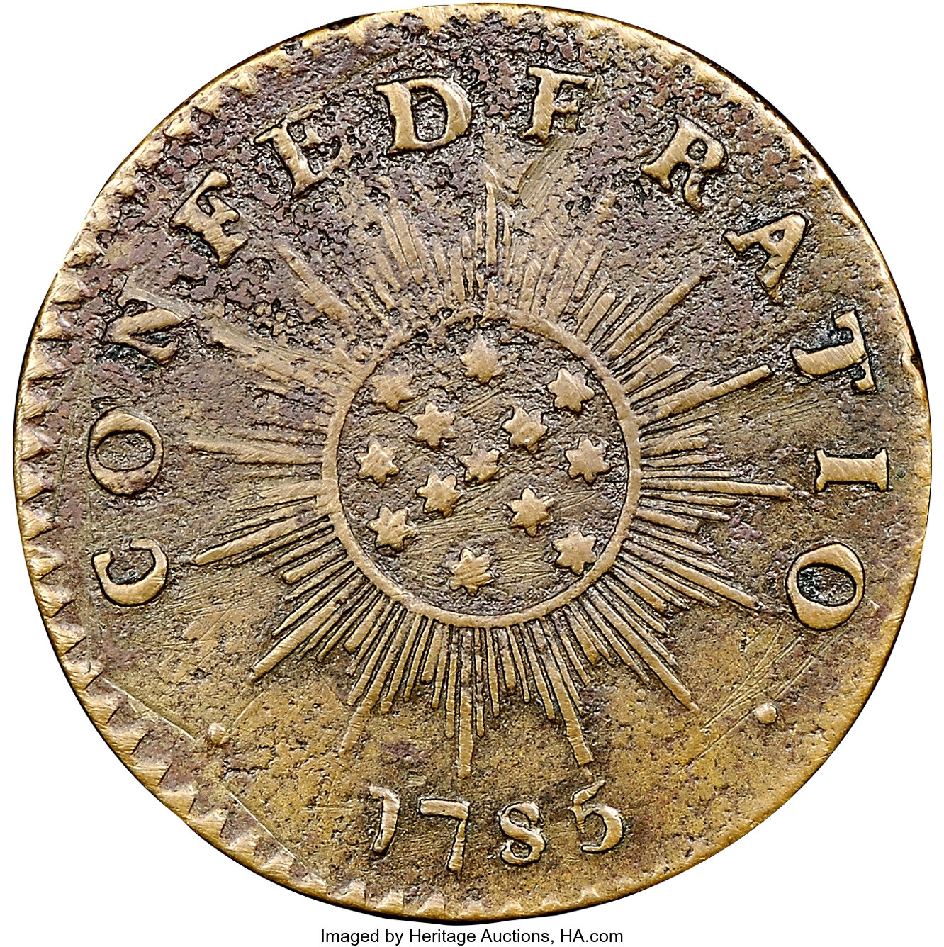 image for: 1785 Cent Inimica Tyrannis Americana / Confederatio, Small Circle Cent Original VF30 NGC. Breen-1124, Whitman-5635, Low R.7....