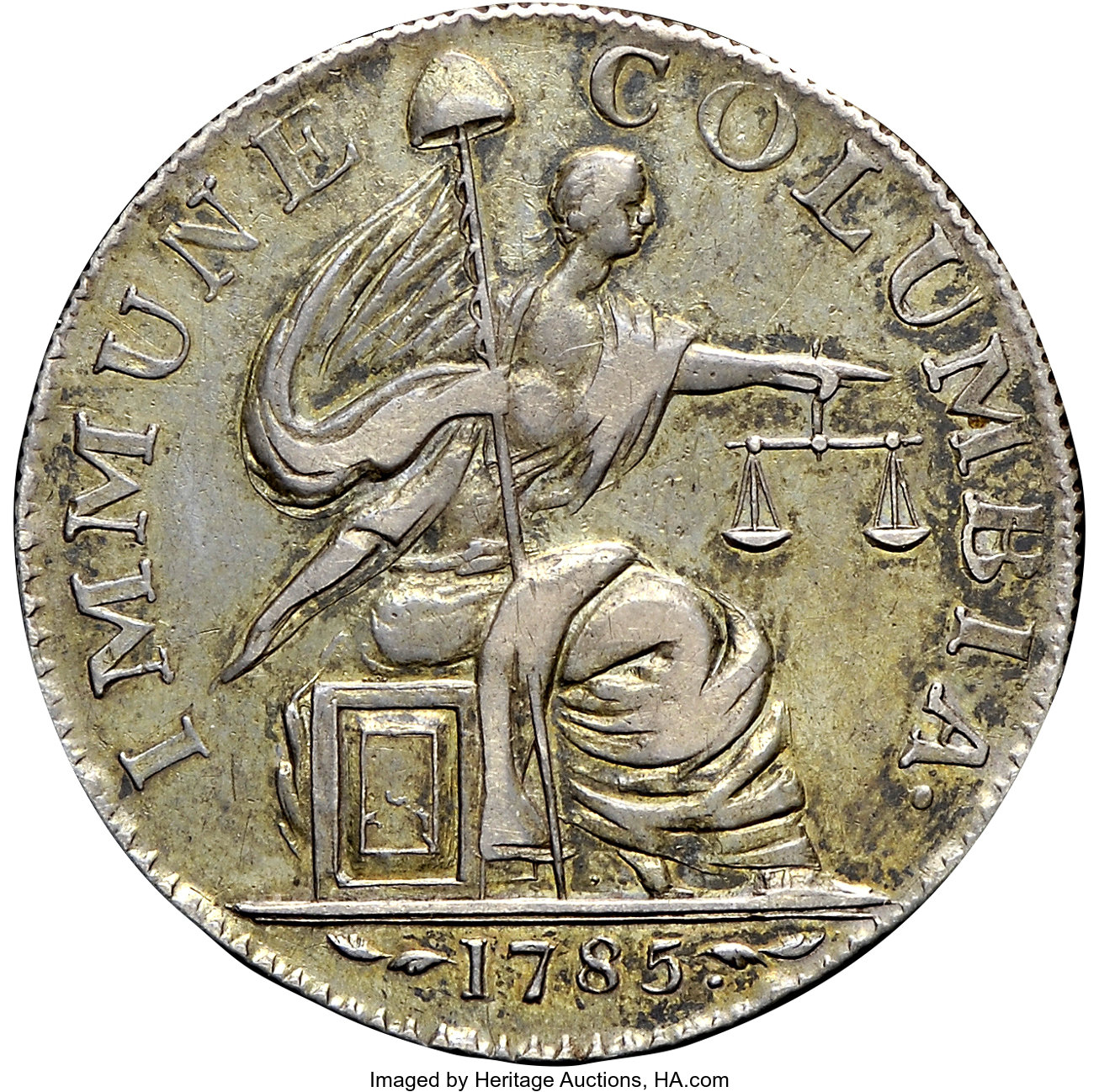 image for: 1785 PIECE Immune Columbia, Nova Constellatio, Silver, Reeded Edge AU53 NGC. CAC. Breen-1120, W-1985, Low R.7. ...