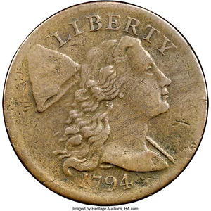 image for: 1794 1C Head of 1794, S-57, B-55, R.1, VF25 NGC. Our EAC Grade Fine 15....