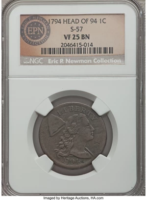 image for: 1794 1C Head of 1794, S-57, B-55, R.1, VF25 NGC. Our EAC Grade Fine 15....