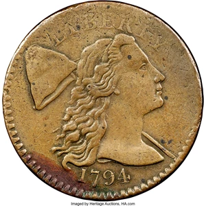 image for: 1794 1C Head of 1794, S-57, B-55, R.1, XF45 NGC. Our EAC Grade VF30....