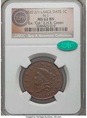 image for: 1820/19 1C N-1, R.1, MS62 Brown NGC. CAC. Our EAC Grade AU55....