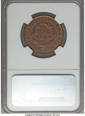 image for: 1827 1C N-5, R.2, MS63 Brown NGC. CAC. Our EAC Grade AU55....