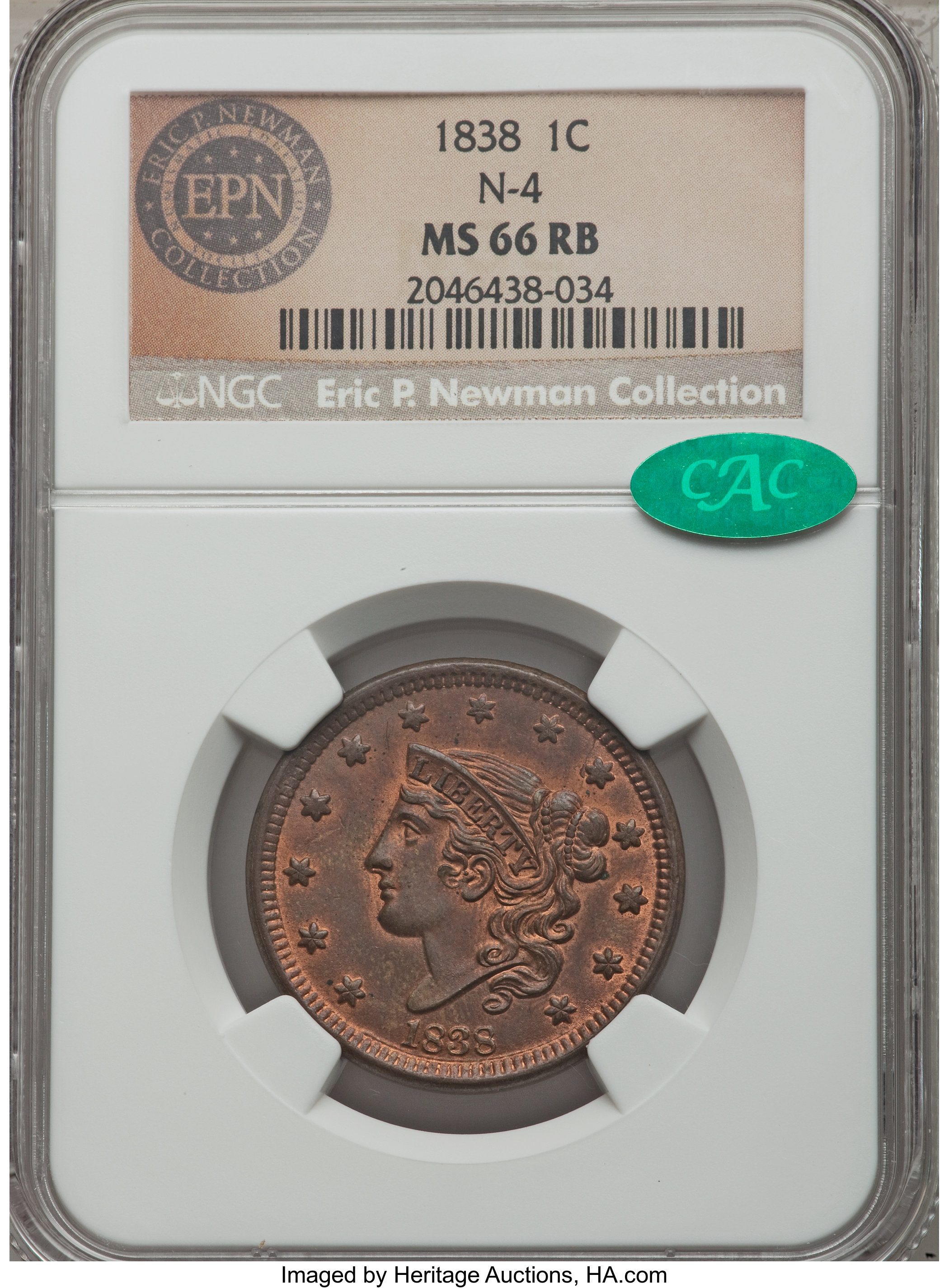 image for: 1838 1C N-4, R.2, MS66 Red and Brown NGC. CAC. Our EAC Grade MS64....