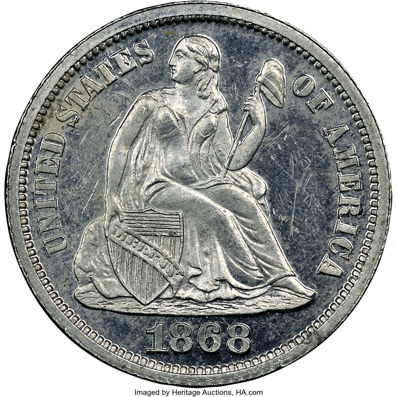 image for: 1868 10C Ten Cents, Judd-649, Pollock-722, Low R.7, PR63 NGC....