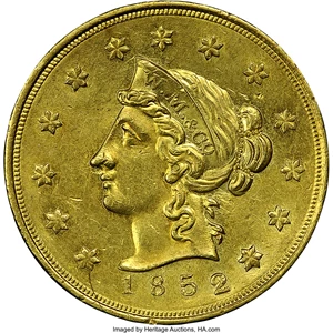 image for: 1852 $10 Wass Molitor Ten Dollar, Large Head, Wide Date MS63 NGC. CAC. K-4, R.5....