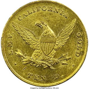 image for: 1852 $10 Wass Molitor Ten Dollar, Large Head, Wide Date MS63 NGC. CAC. K-4, R.5....