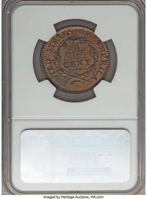 image for: 1817 1C 13 Stars, N-8, R.2, MS63 Brown NGC. Our EAC Grade AU50. Ex: "Col." E.H.R. Green. This lovely chocolate-brown cent s...