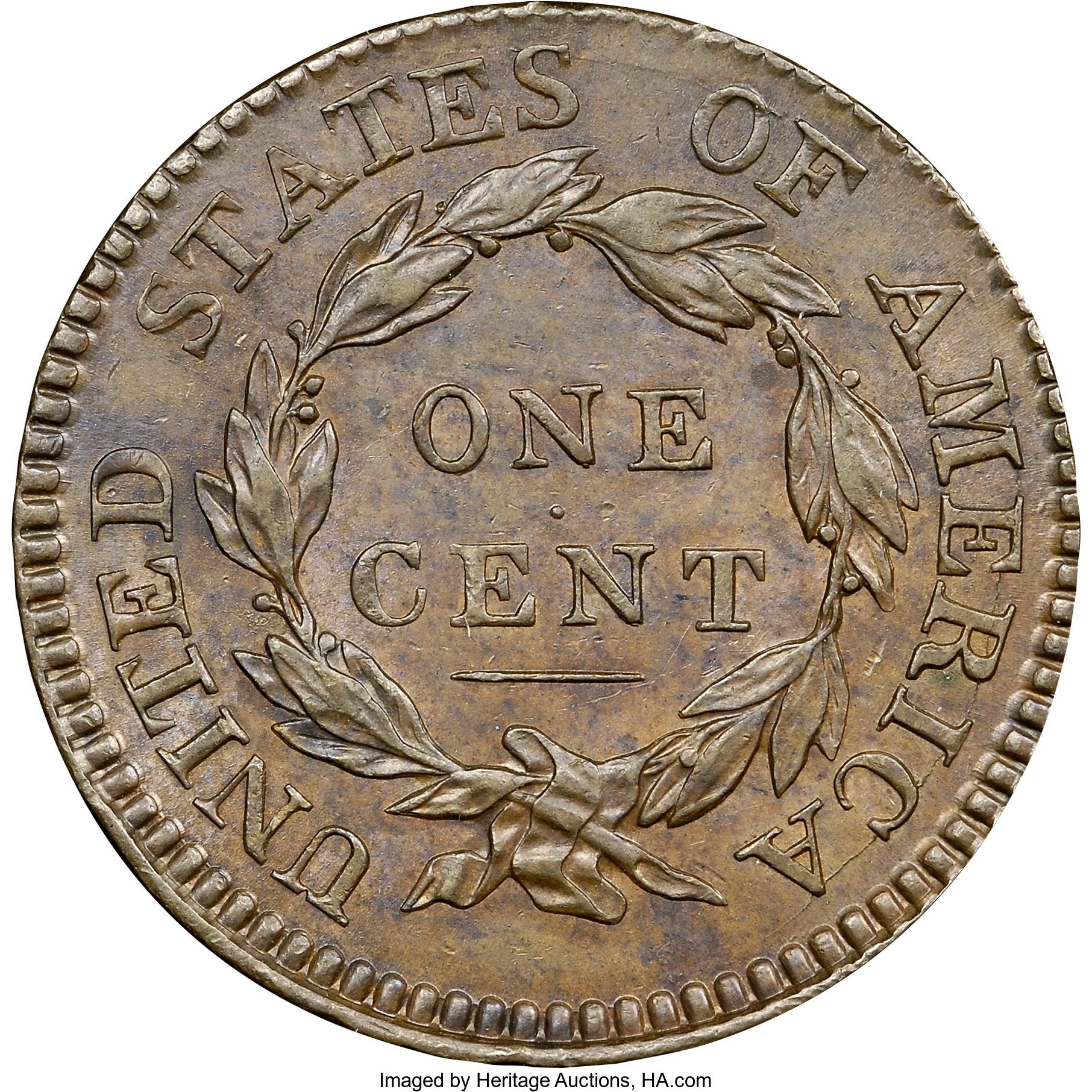 image for: 1817 1C 13 Stars, N-9, R.2, MS62 Brown NGC. Our EAC Grade AU50. Ex: "Col." E.H.R. Green. A wide space between the 81 in the...