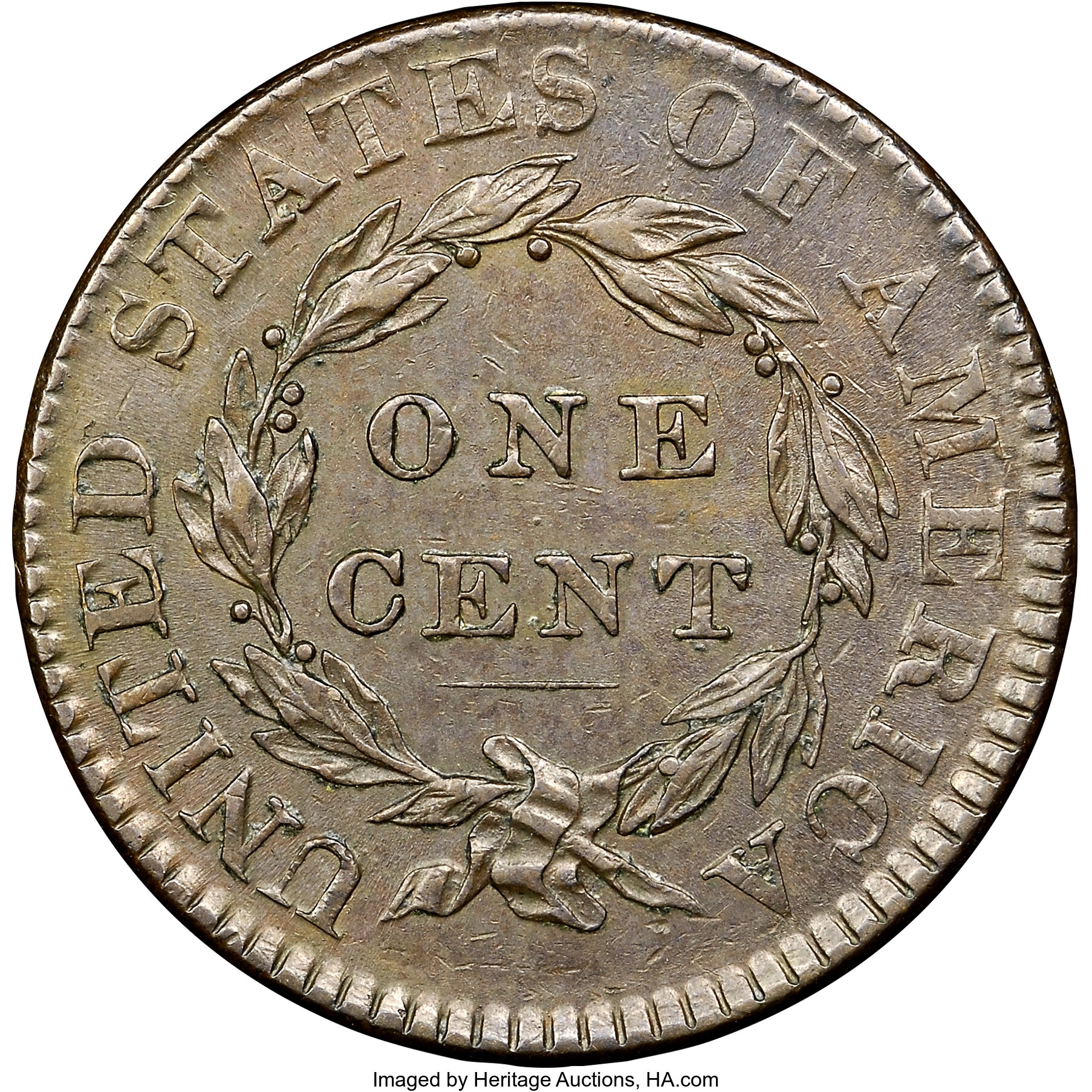 image for: 1820/19 1C N-2, R.2, AU55 NGC. Our EAC Grade XF40. Ex: "Col." E.H.R. Green. A blatant overdate with the upright of the 1 ob...