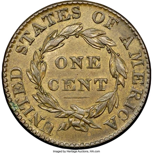 image for: 1824 1C N-2, R.2, AU55 NGC. CAC. Our EAC Grade AU50. Ex: "Col." E.H.R. Green. A chocolate-brown Choice AU example with ligh...