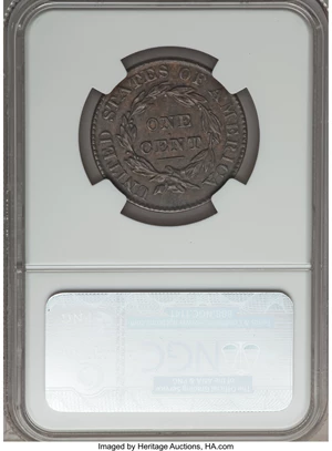 image for: 1828 1C Large Narrow Date, N-6, R.1, AU58 NGC. Our EAC Grade XF45. Ex: "Col." E.H.R. Green. An 8 is widely, albeit faintly,...