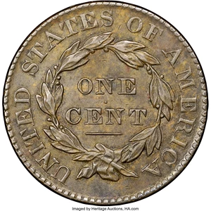 image for: 1828 1C Large Narrow Date, N-6, R.1, AU58 NGC. Our EAC Grade XF45. Ex: "Col." E.H.R. Green. An 8 is widely, albeit faintly,...