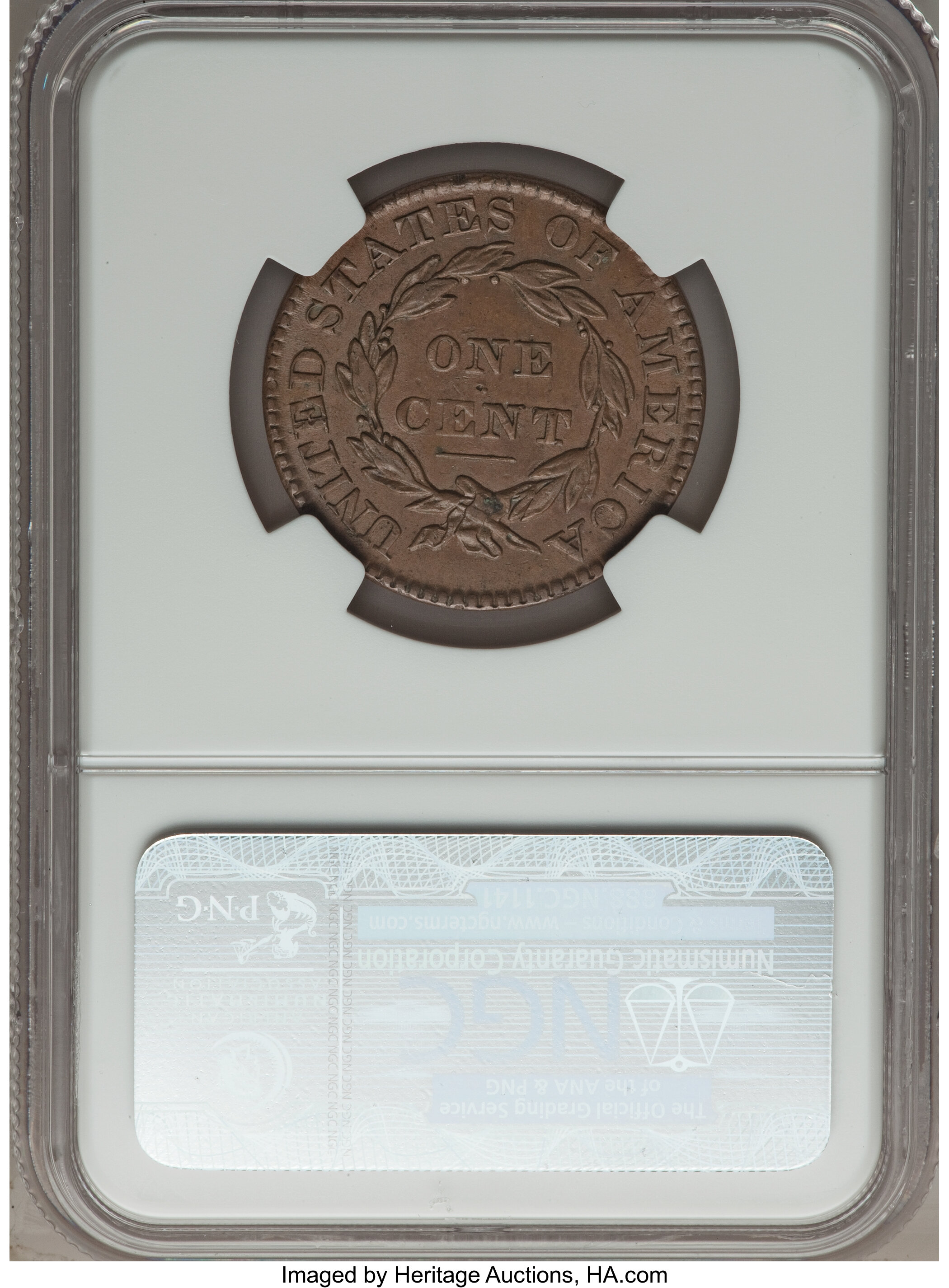 image for: 1830 1C Large Letters, N-1, R.1, AU55 NGC. CAC. Our EAC Grade XF40. Ex: "Col." E.H.R. Green. N-1 features a bold inner circ...