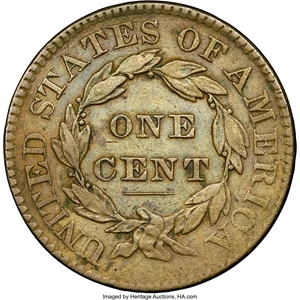 image for: 1830 1C Large Letters, N-4, R.2, XF40 NGC. Our EAC Grade VF25. Lengthy light cracks on both sides enable prompt attribution...