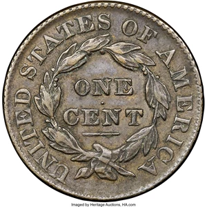 image for: 1831 1C Large Letters, N-6, R.1, AU53 NGC. Our EAC Grade VF35. The T in LIBERTY is low on the readily collectible Newcomb-6...