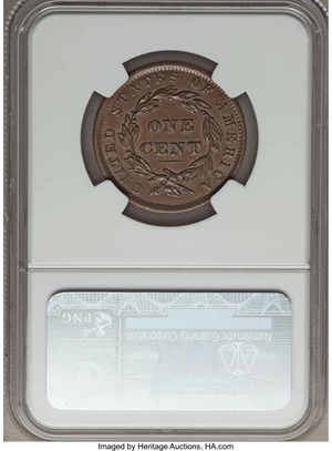 image for: 1837 1C Head of 1838, N-9, R.1, MS62 Brown NGC. Our EAC Grade AU50. This is a representative of an intermediate die state, ...