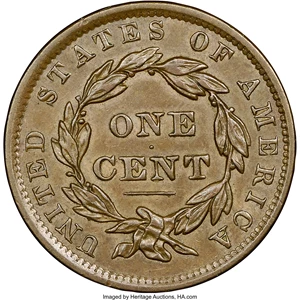 image for: 1837 1C Head of 1838, N-9, R.1, MS62 Brown NGC. Our EAC Grade AU50. This is a representative of an intermediate die state, ...
