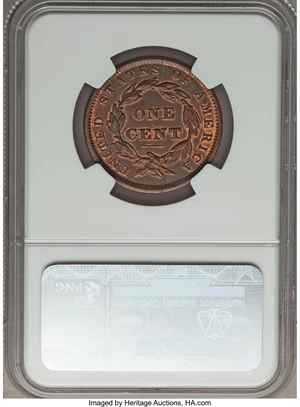 image for: 1837 1C Head of 1838, N-9, R.1, MS65 Brown NGC. CAC. Our EAC Grade MS60. Close to the terminal die state for this interesti...